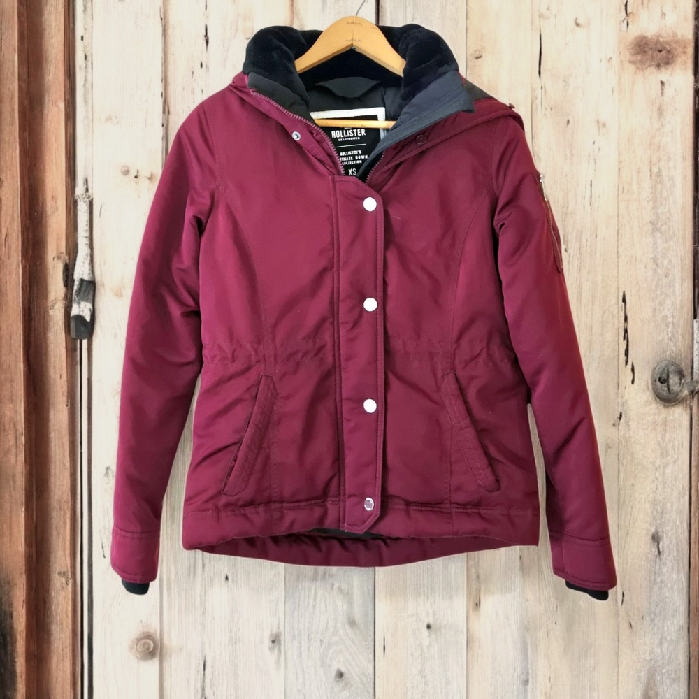 Hollister Ultimate Down Jacket Hooded Burgundy Red, Outdoors Skiing Winter XS - Picture 10 of 15